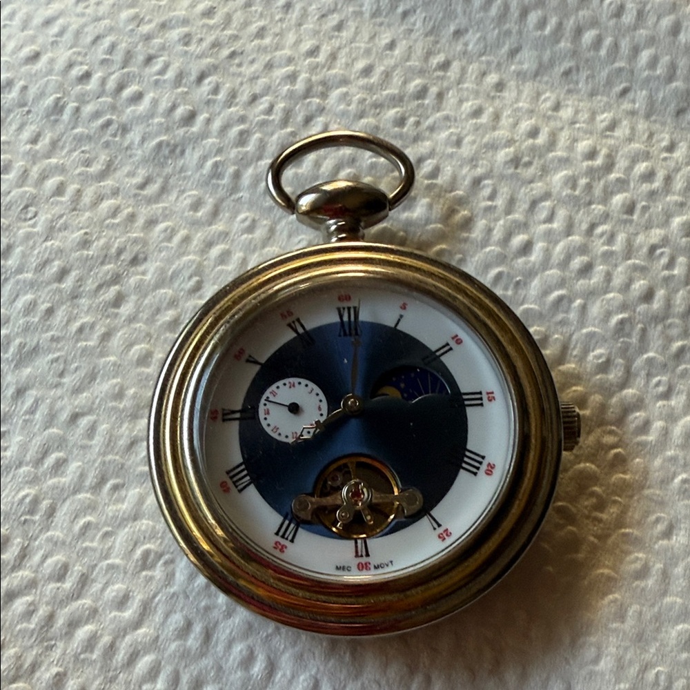 Silver and Blue Pocket Watch